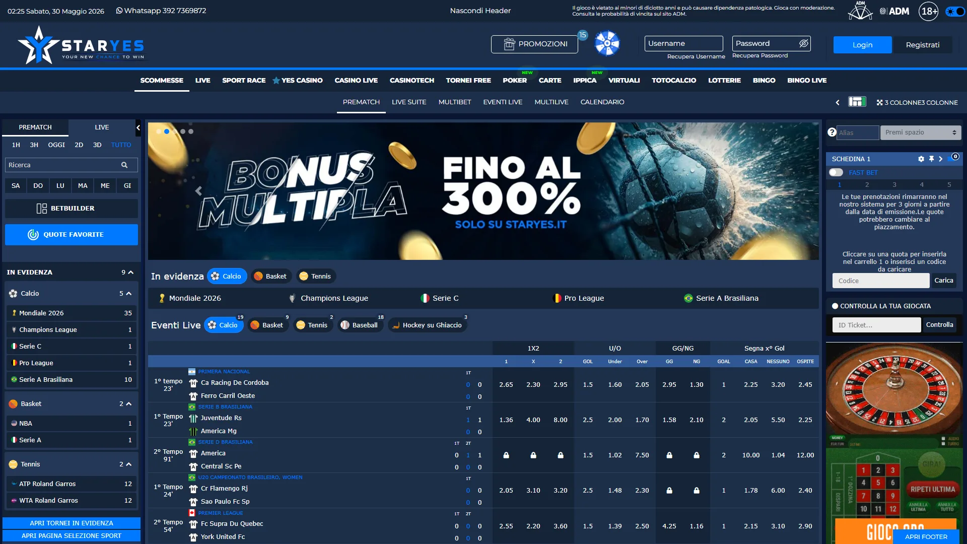 Screenshot homepage StarYES sito scommesse