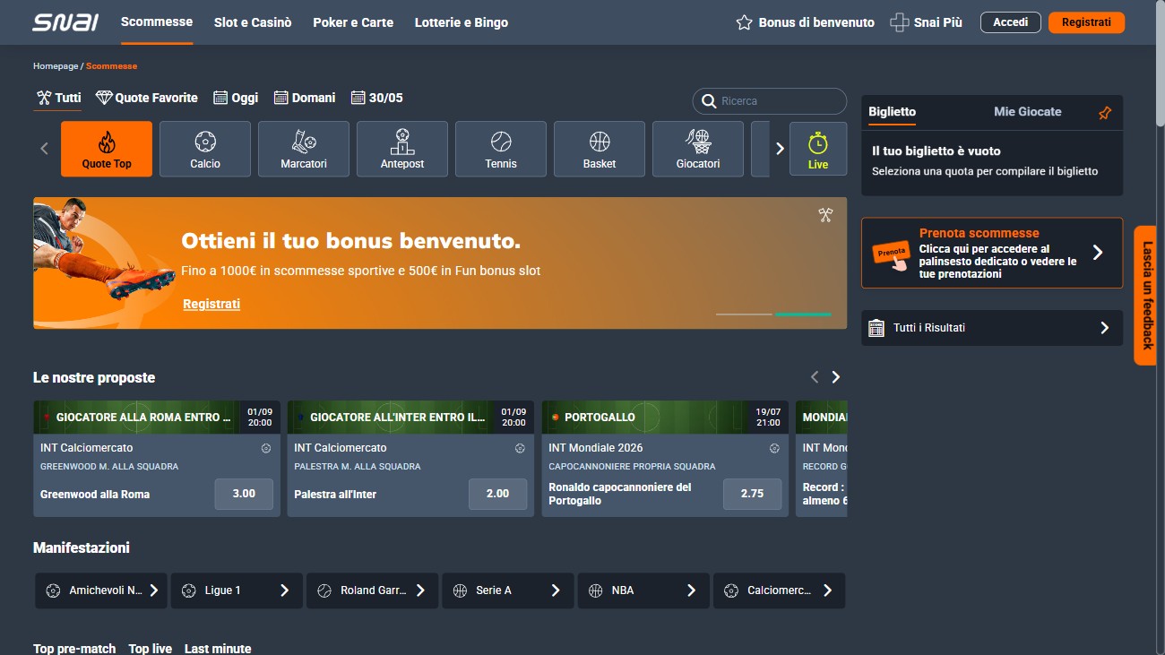 Sezione scommesse sportive di Snai