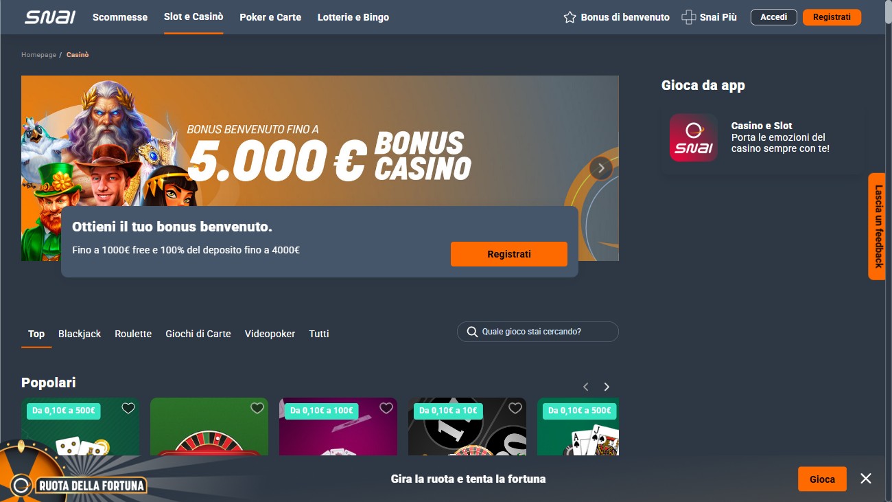 Sezione casino di Snai